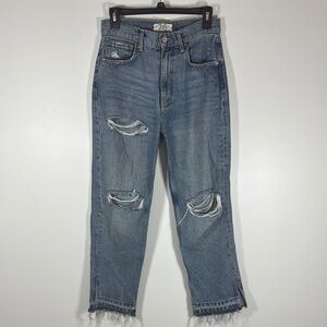 Free People Jeans 26 Denim Lita Straight Leg Fray Distressed Ripped OB933053